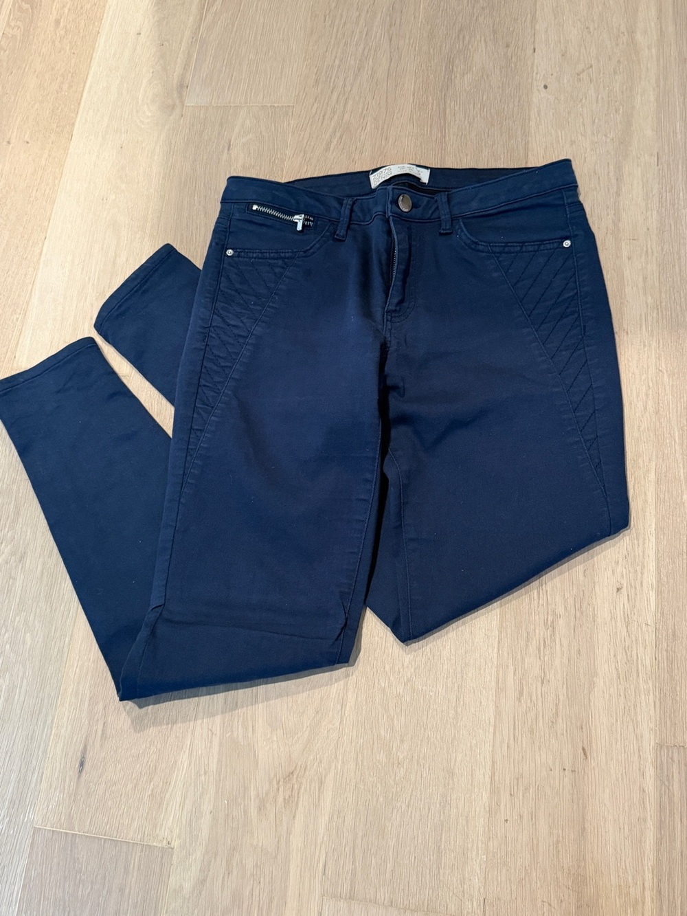 Zara Moto Navy Blue Skinny Cropped Pants 29” Waist x 27” Inseam Size 6